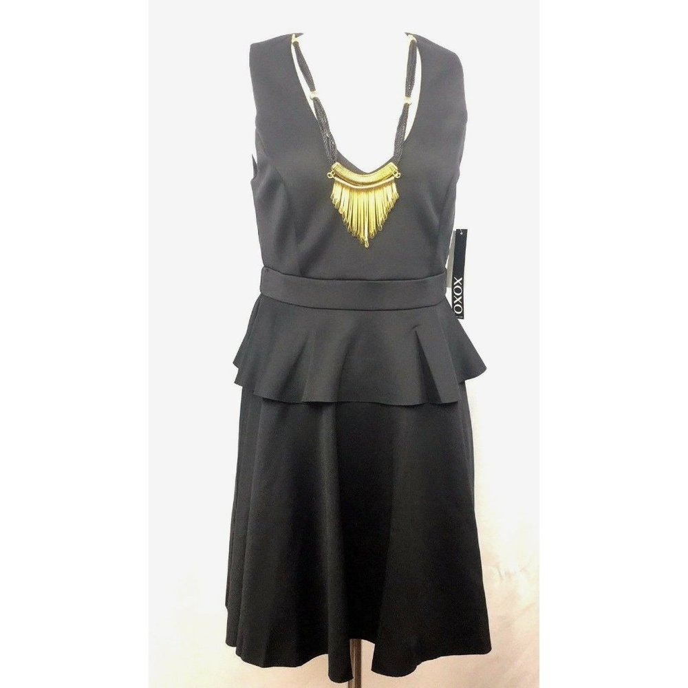 XOXO Juniors Peplum Scuba Black Dress Size Medium NWT NEW